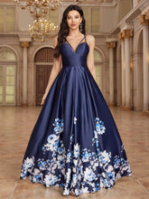 Women's Floral Printed Spaghetti Strap Elegant Sleeveless Bridesmaid Dress, Summer